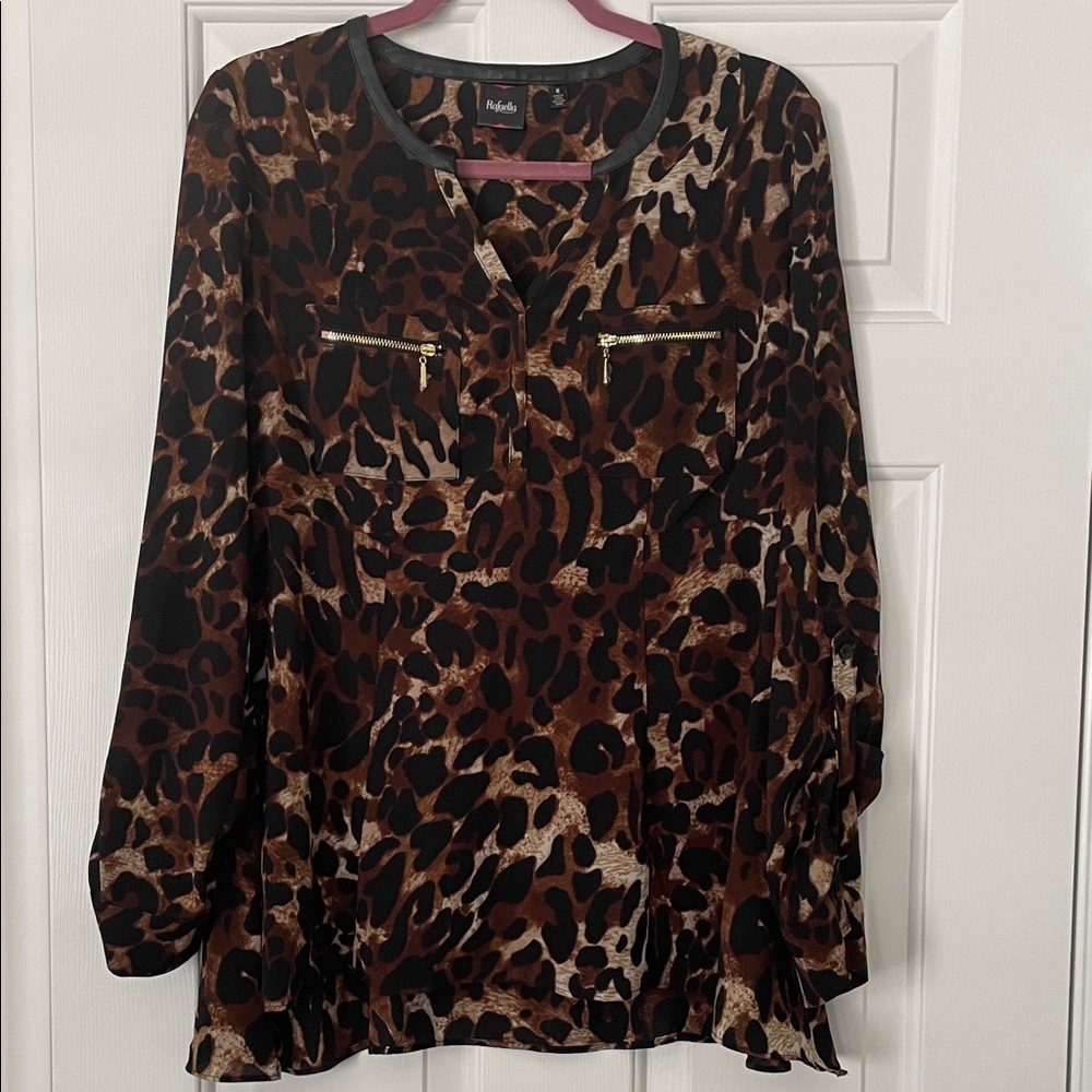Rafaella Women's Leopard Print Blouse - Black and Brown